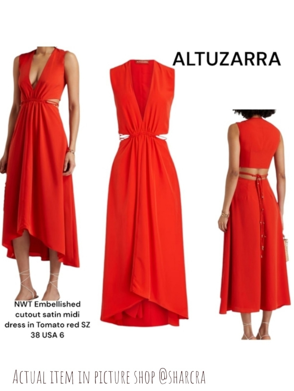 Altuzarra Red Ayubi Embellished Cutout Satin Midi Dress Women's Sz 36 / US 4 NWT